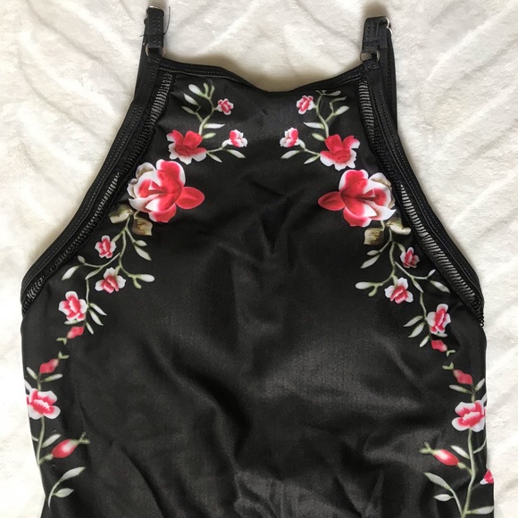 Black Floral One-Piece Swimsuit Cheeky Sm - Picture 5 of 10